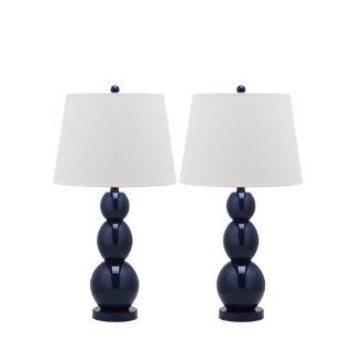 Safavieh Lighting Collection Jayne Three Sphere Glass Table Lamp, Navy Blue, Set of 2   Bedside Lamps