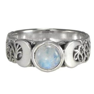 Triple Crescent Moon Goddess Rainbow Moonstone Ring Sterling Silver Wicca Pagan Jewelry (sz 4 15): Wiccan Jewelry: Jewelry