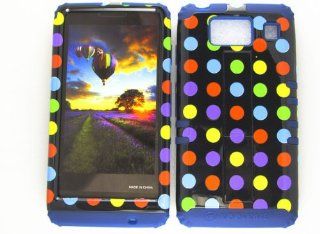 For Motorola Droid Razr Hd Xt926 Vibrant Polka Dots On Black With Dark Blue Skin Heavy Duty Case + Dark Blue Rubber Skin Accessories: Cell Phones & Accessories