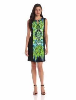 Sandra Darren Women's Sleeveless Twin Print Dress, Chartreuse/Royal, 6