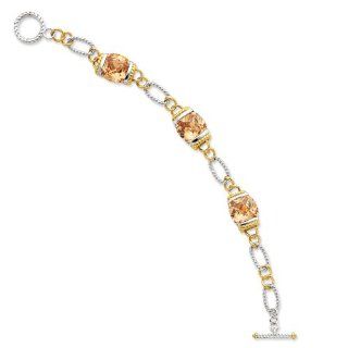 Sterling Silver Vermeil Champagne CZ Bracelet Length 7.5": Link Bracelets: Jewelry