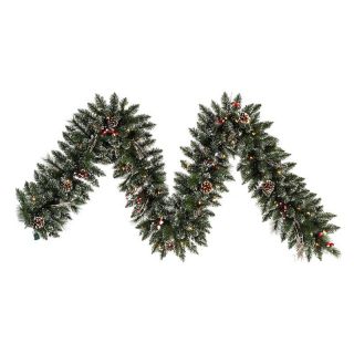 Vickerman 9 ft. Pre Lit Snow Tip Pine and Berry Garland   Clear   Christmas Garland