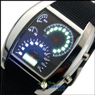 RPM Turbo Blue & White Flash LED Watch Brand NEW Gift Sports Car Meter Dial Men/blue Light/black Band/silver 