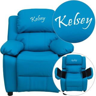 Flash Furniture Personalized Vinyl Kids Recliner with Storage Arms   Turquoise   Kids Recliners