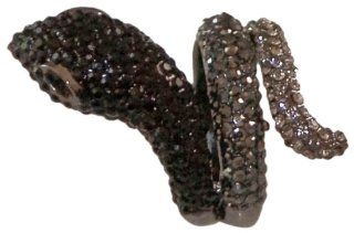 SNAKE RING PAVE BLACK & GREY CRYSTALS STERLING SILVER PLATE SIZE 6: Jewelry