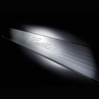 GM # 17802526 Door Sill Plates   Front and Rear Sets   Brushed Stainless Steel with Cadillac Script Logo on Front Set Automotive