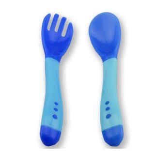 Fresh Beginning Intelligent Heat Spoon & Fork for Baby Heat Avoided Tableware Set of 2 Blue: Kitchen & Dining