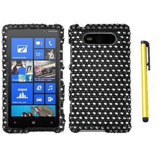 Hard Plastic Snap on Cover Fits Nokia 820 Lumia Dots Black white Full Diamond/Rhinestone + A Gold Color Stylus/Pen AT&T: Cell Phones & Accessories