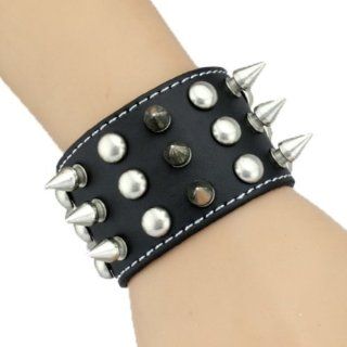 Cool Black Rivet Punk Faux Leather Bangle Bracelet Wristband: Kitchen & Dining