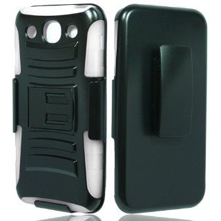 Dual Layer Plastic Siicone Black On White Hard Cover Snap On Case W/ Holster Belt Clip Kickstand For LG Optimus G Pro E980 (StopAndAccessorize): Cell Phones & Accessories