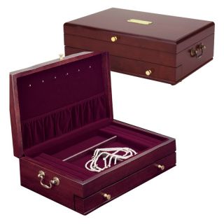 Reed & Barton Duchess II Mahogany Jewelry Box   14L x 4.5H in.   Womens Jewelry Boxes