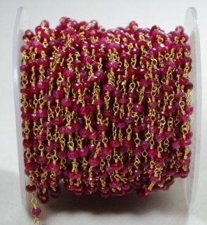 Wholesale Ruby (3 4mm) 24k Gold Plated Wire Wrapped Chain By Foot. By GemMartUSA: Strands Of Beads: Jewelry