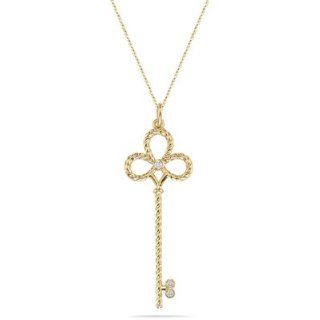 0.10 Cts Diamond Clover Key Pendant in 14K Yellow Gold: Necklaces: Jewelry