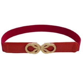 Gold Tone Metal Hook Buckle Closure Red Elastic Corset Waist Band Belt Apparel Belts