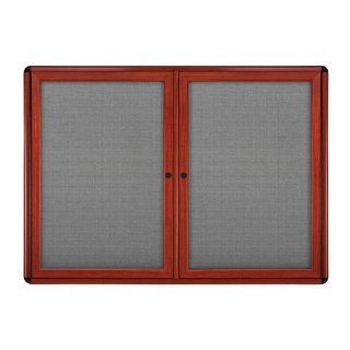 2 Door Ovation Fabric Tackboard Size: 36" H x 60" W x 2.13" D, Frame Finish: Cherry, Surface Color: Gray : Combination Presentation And Display Boards : Office Products