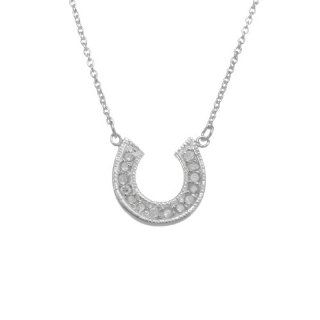925 Sterling Silver Cubic Zirconia Horse Shoe Charm Pendent/Necklace 17 Inches 925 Silver Chain: Jewelry