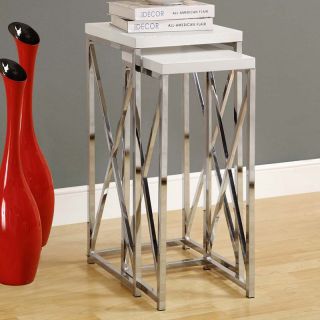 Monarch Glossy White / Chrome Metal Plant Stand 2 Piece Set   End Tables