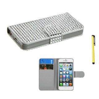 Snap on Cover Fits Apple iPhone 5 5S Silver Diamonds Book Style MyJacket Wallet (with Card Slot)(829) + A Gold Color Stylus/Pen AT&T, Cricket, Sprint, Verizon (does NOT fit Apple iPhone or iPhone 3G/3GS or iPhone 4/4S or iPhone 5C): Cell Phones & A
