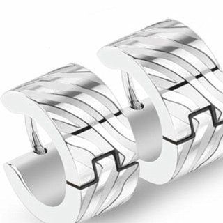U2U Pair of 316L Surgical Stainless Steel Two Tone Hoop Earring with Zebra Stripes: Jewelry Chests: Jewelry