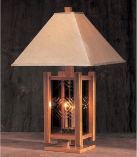 5142 Solid Dark Oak Square Table Lamp with Light Up Base   Table Lamps