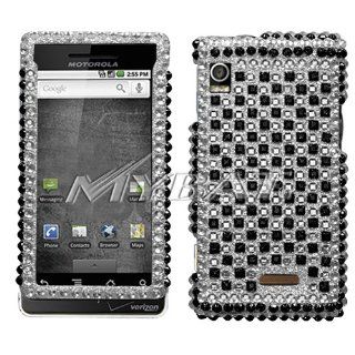 Motorola Droid A855 Black/White Checker Diamante Protector Cover Full Rhinestones/Diamond/Bling/Diva   Hard Case/Cover/Faceplate/Snap On/Housing Cell Phones & Accessories