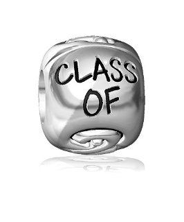 Class of 2014 Graduation Charm Bracelet Bead, Embossed, Solid Sterling Silver: Sziro Jewelry Designs: Jewelry