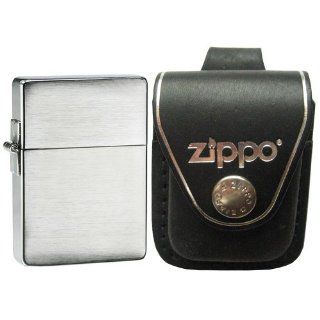 Zippo 1935.25 Replica Brushed Chrome Plain Windproof Lighter with Zippo Black Leather Loop Pouch: Watches
