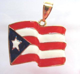 14kt Overlay Puerto Rico Flag Pendant Big Huge Charm 1 X 1.5 Inches: Jewelry