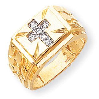 14k Yellow Gold G H SI2 Quality Diamond Men's Cross Ring. Carat Wt  0.096ct: Jewelry