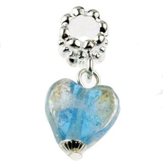 Hidden Gems (864A)   Silver Plated Dangle Bead With Heart Shaped Glass Pendant, will fit Pandora/Troll/Chamilia Style Charm Bracelet.: Jewelry
