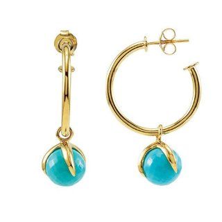 Turquoise Bead Drop Hoop Earrings in 18k Gold Vermeil Jewelry