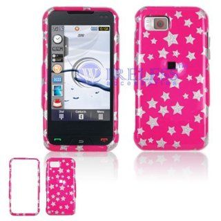 Hot Pink with Silver Stars Sparkle Design Snap On Cover Hard Case Cell Phone Protector for Samsung SGH A867 Eternity: Cell Phones & Accessories