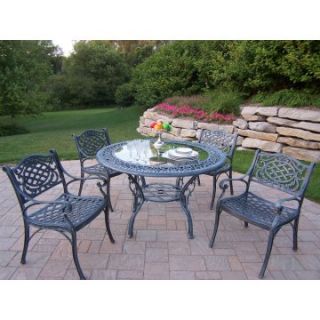 Oakland Living Mississippi Cast Aluminum 48 in. Glass Top Patio Dining Set   Seats 4   Patio Dining Sets