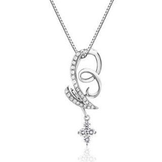 18K White Gold Round Diamond Accents Shooting Star Pendant With 925 Sterling Silver Chain Pendant Necklaces Jewelry