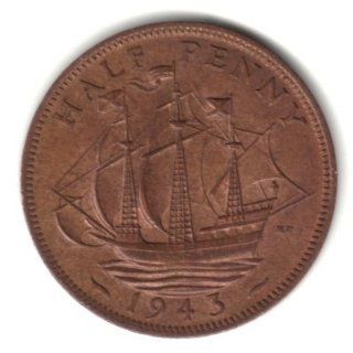 1943 UK Great Britain England Half Penny Coin KM#844: Everything Else