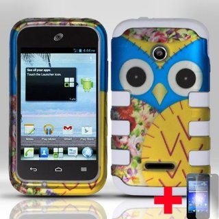 Huawei Inspira H867G Prism 2 II U8686 Glory H868cYELLOW BLUE OWL HARD PLASTIC DESIGN & WHITE SILICONE CELL PHONE CASE + SCREEN PROTECTOR, FROM [TRIPLE8ACCESSORIES] Cell Phones & Accessories