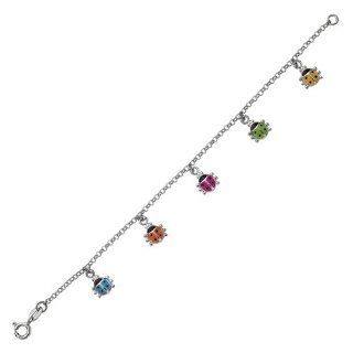 Silver 6" With Rhodium Finish Shiny Rolo Chain Dangle Lady Bug Charm Children Bracelet With Pear Shape Clasp: Jewelry