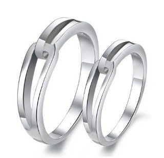 His & Hers Matching Set Platinum Plated Couple Ring Wedding Band Set Simple Korean Style (Available Sizes 5# to 10#, * Half Size Available): Jewelry