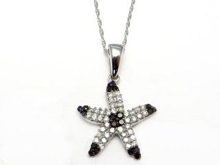 Black & White Diamond Starfish Necklace 10k white gold: Pendant Necklaces: Jewelry