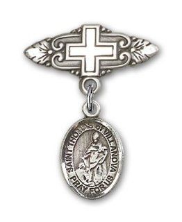 JewelsObsession's Sterling Silver Baby Badge with St. Thomas of Villanova Charm and Badge Pin with Cross: Jewels Obsession: Jewelry