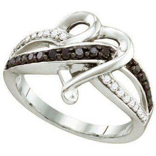0.36 Carat (ctw) 10k White Gold Round Black & White Diamond Ladies Crossover Heart Bridal Promise Ring: Jewelry