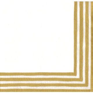 Caspari Paper Linen Luncheon Napkin Stripe Border Gold/White   Kitchen Linens