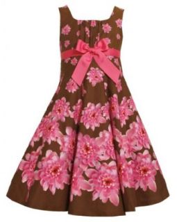 Brown Pink Fit n Flare Bow Front Floral Print Dress BR4EG,Bonnie Jean Tween Girls Special Occasion Flower Girl Party Dress Clothing