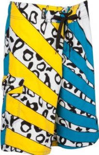 EXLeoStripeBoard0684 Mens Dual Color Leopard Striped Print Skate Surf Board Short / Swim Trunks   Yellow / Blue   Small at  Mens Clothing store
