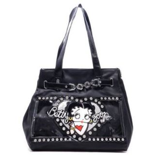 Betty Boop Black Clear Rhinestone Studs Satchel Shoulder Dual Bags Handbag Purse: Shoes