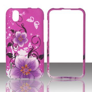 Purple Flower on Pink LG Marquee Ignite LS / US855 Boost Mobile, Sprint Case Cover Phone Snap on Cover Case Faceplates: Cell Phones & Accessories