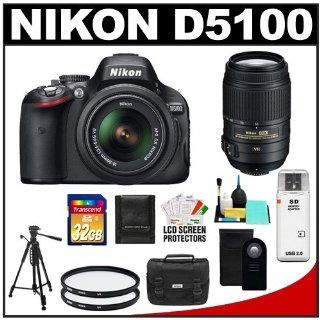 Nikon D5100 16.2 MP Digital SLR Camera & 18 55mm G VR DX AF S Zoom Lens with 55 300mm VR Lens + 32GB Card + Case + (2) Filters + Remote + Tripod + Cleaning Kit : Digital Slr Camera Bundles : Camera & Photo