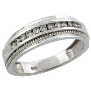 14k White Gold 12 Stone Milgrain Design Men's Diamond Ring Band w/ 0.31 Carat Brilliant Cut Diamonds, 1/4 in. (7mm) wide, Size 9: Jewelry