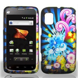 ZTE Warp N860 N 860 Black with Colorful Neon Floral Flowers Blue Design Rubber Feel Snap On Hard Protective Cover Case Cell Phone: Cell Phones & Accessories