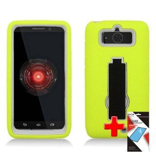 Motorola Droid Mini XT1030 (Verizon) 2 Piece Silicon Soft Skin Hard Plastic Kickstand Case Cover, Yellow/Black + LCD CLEAR SCREEN PROTECTOR: Cell Phones & Accessories